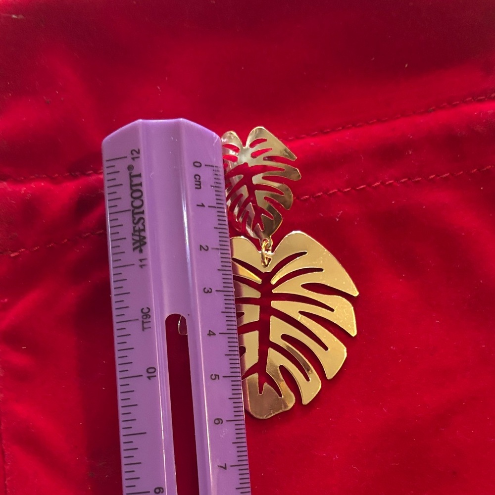 Tropical Gold Leaf Statement Earrings - image 5